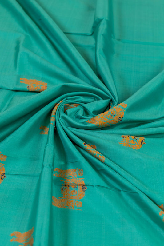 Aashna~ Sea Green Baluchari Pure Silk Saree with Meenakari