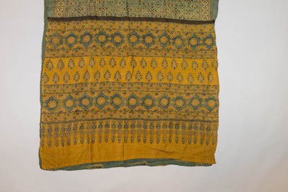 Aishwarya~ Sage Green Tussar Silk Ajrakh Block Printed Saree
