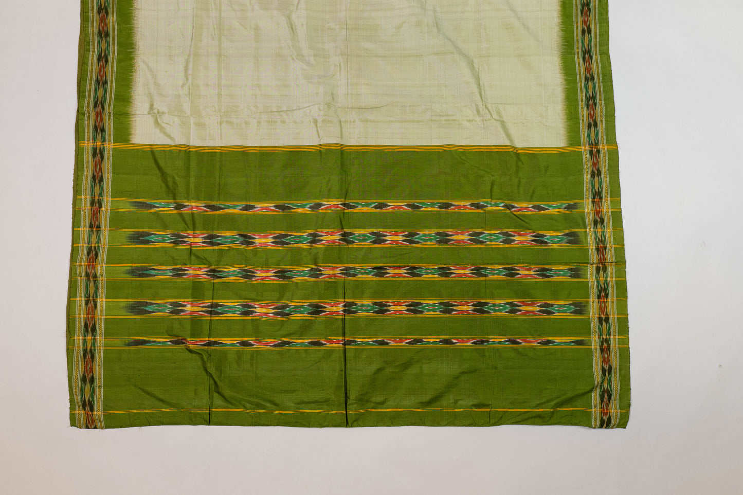 Aadrija~ Pista & Olive Green Pochampally Pure Silk Saree