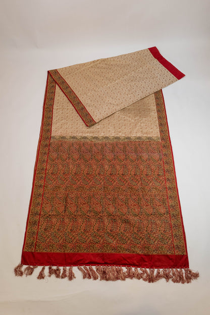 Mayur~ Valkalam Off White Maroon Pure Silk Saree