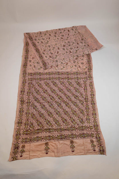 Kiran~ Tussar Silk Kantha Embroidered Saree