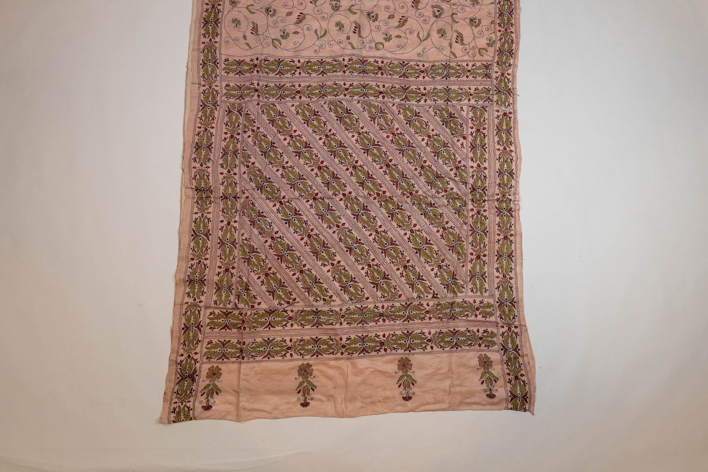 Kiran~ Tussar Silk Kantha Embroidered Saree