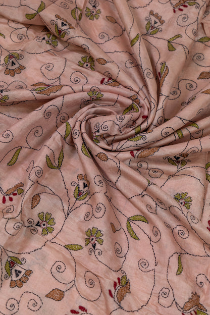 Kiran~ Tussar Silk Kantha Embroidered Saree