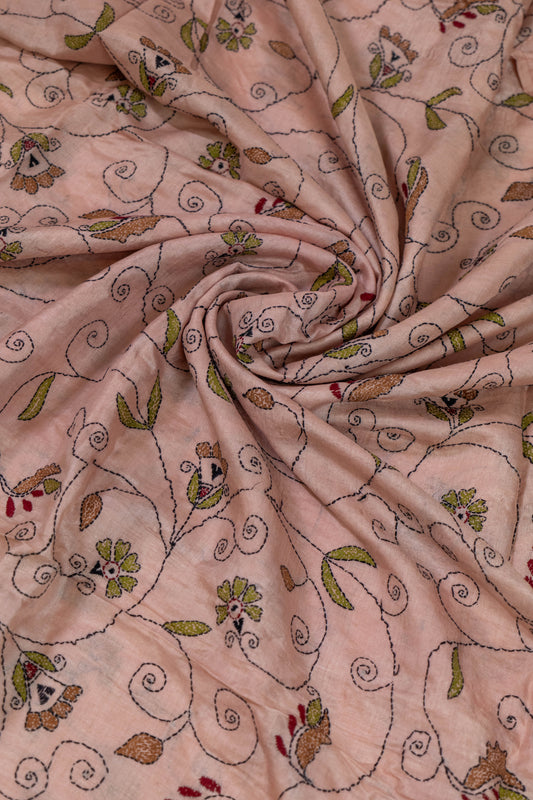Kiran~ Tussar Silk Kantha Embroidered Saree