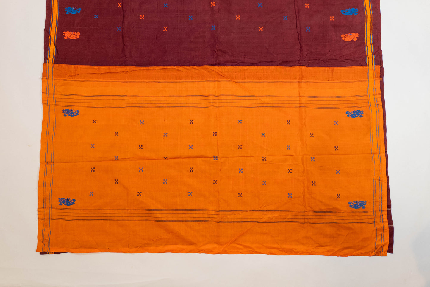 Dipa~ Vermillion & Maroon Zero Zari Korvai Pure Silk Kanjivaram Saree
