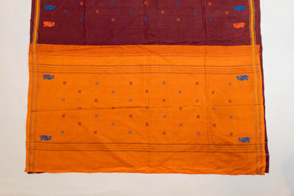 Dipa~ Vermillion & Maroon Zero Zari Korvai Pure Silk Kanjivaram Saree