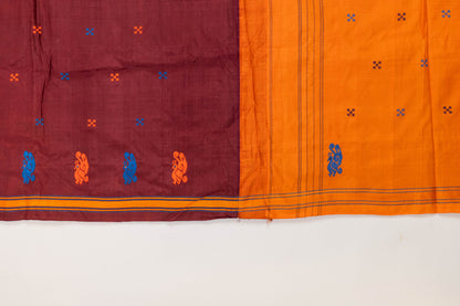 Dipa~ Vermillion & Maroon Zero Zari Korvai Pure Silk Kanjivaram Saree