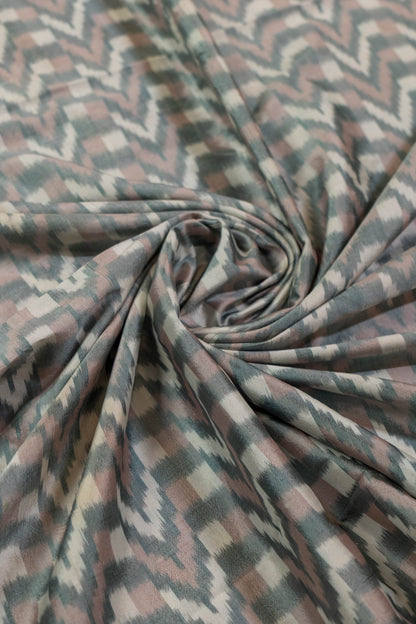 Anjana~ Grey, Brown & White Single Ikkat Pure Silk Saree