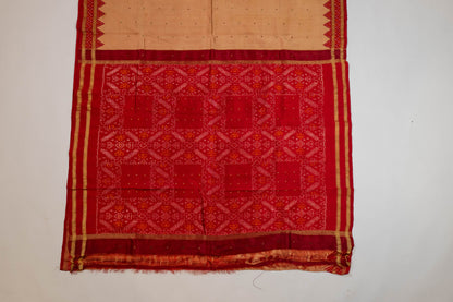 Ambuja~ Roli Red & Peach Single Ikkat Pure Silk Saree with Intricate Borders