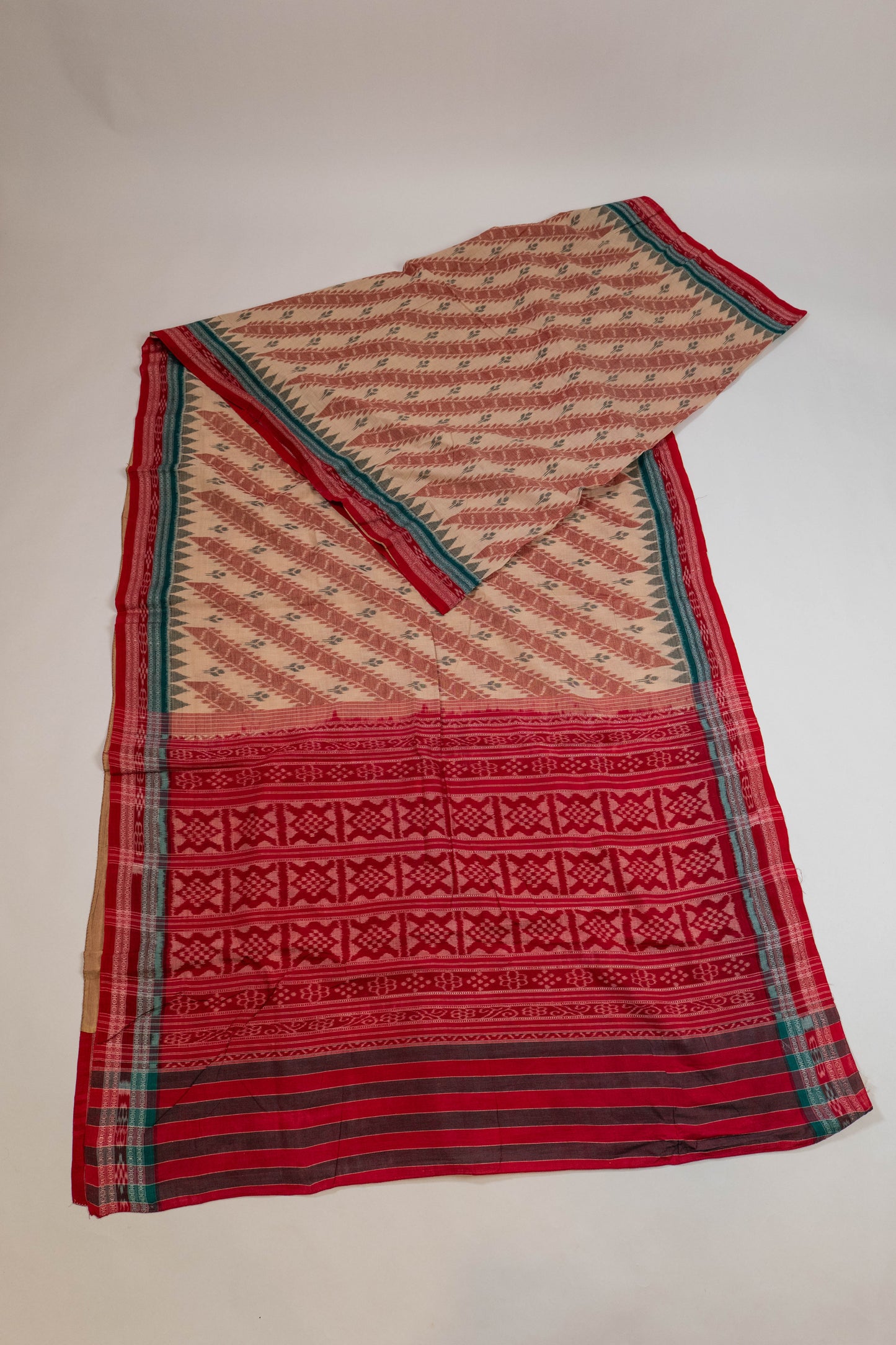 Amrusha~ Red & Beige Pure Cotton Odissa Saree