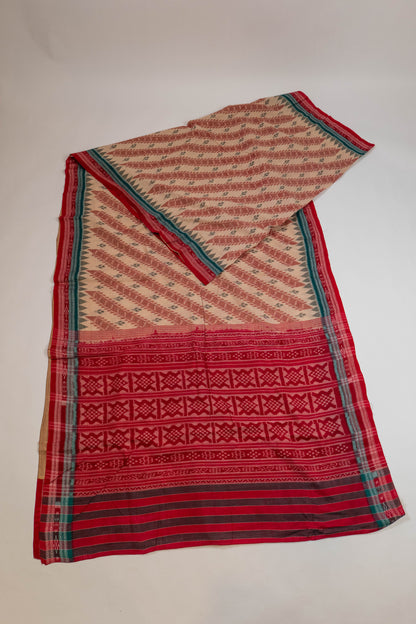 Amrusha~ Red & Beige Pure Cotton Odissa Saree