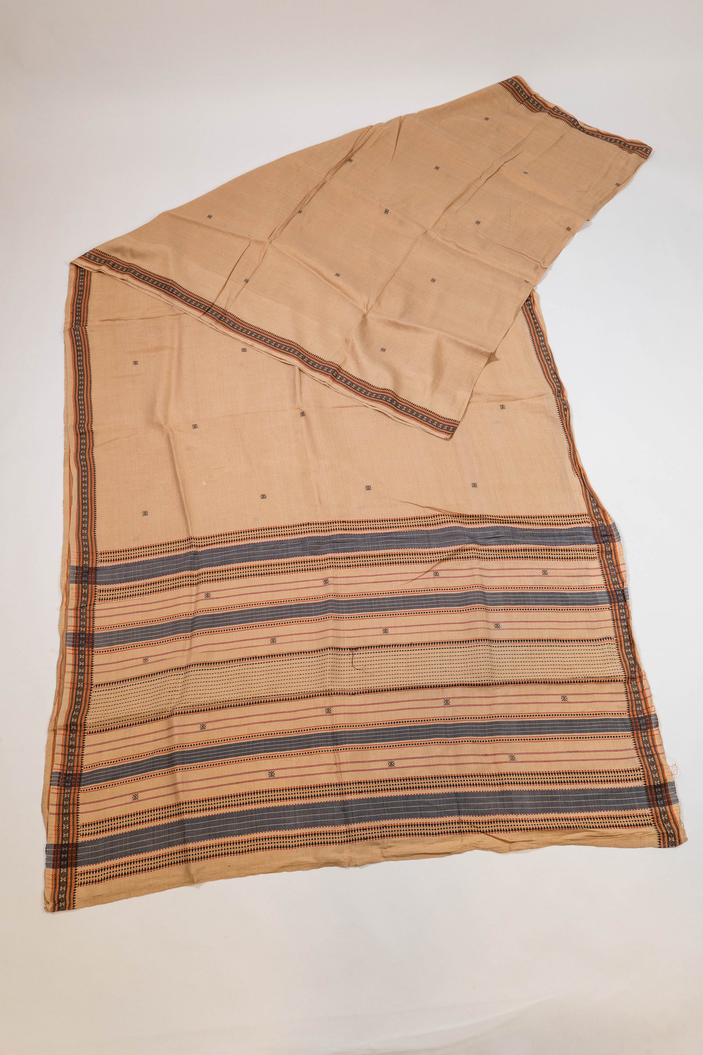 Amba~ Beige & Black Khadi Cotton Saree from Vidarbha