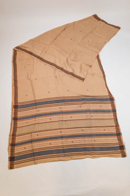 Amba~ Beige & Black Khadi Cotton Saree from Vidarbha