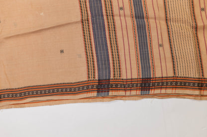 Amba~ Beige & Black Khadi Cotton Saree from Vidarbha