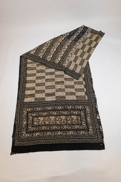 Alpa~ Pure Crepe Silk Kantha Saree with Attached Blouse