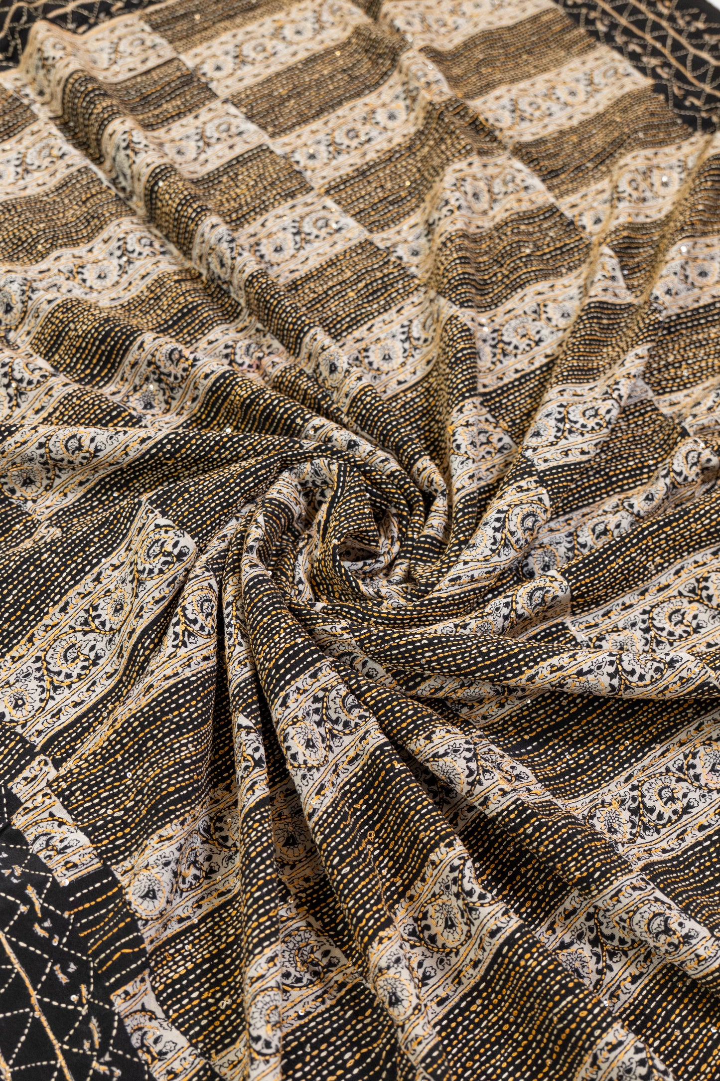 Alpa~ Pure Crepe Silk Kantha Saree with Attached Blouse