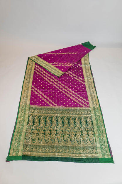 Shavarnaye~Magenta Green Banarsee Saree
