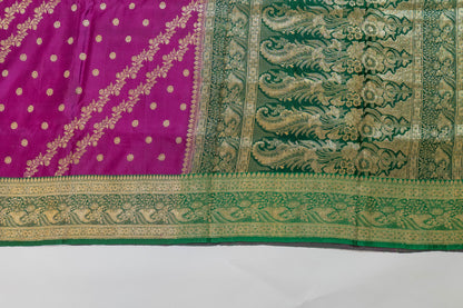 Shavarnaye~Magenta Green Banarsee Saree
