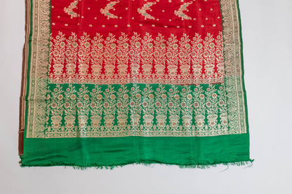 Durgsaadhini~Roli Maroon Green Banarsee Saree