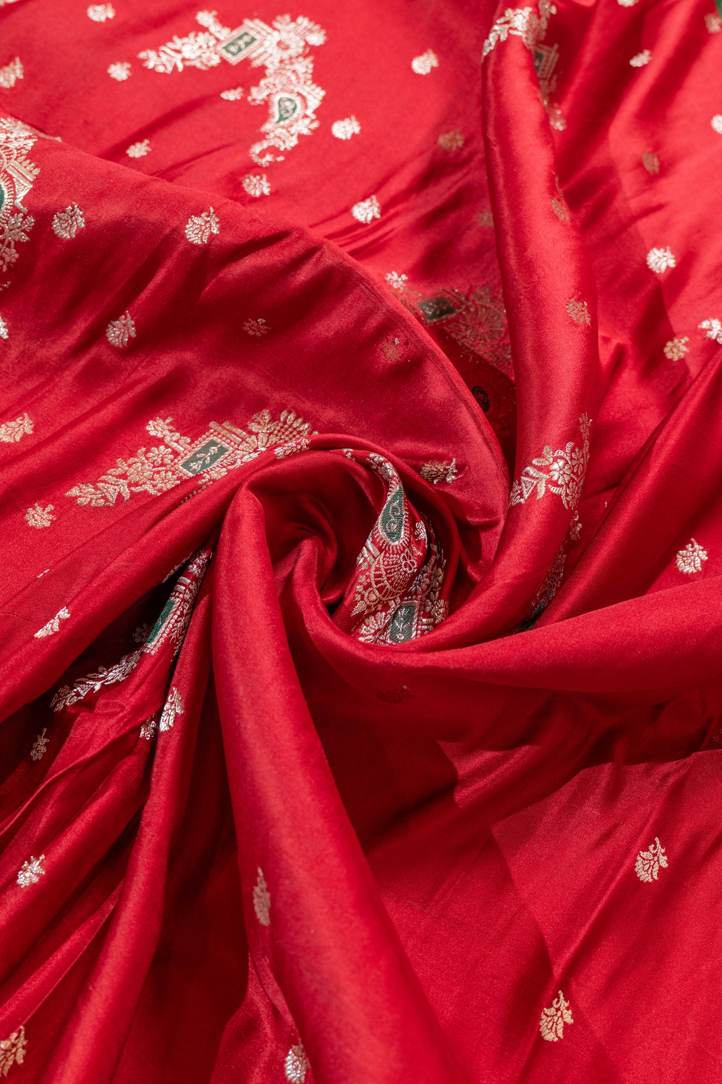 Durgsaadhini~Roli Maroon Green Banarsee Saree
