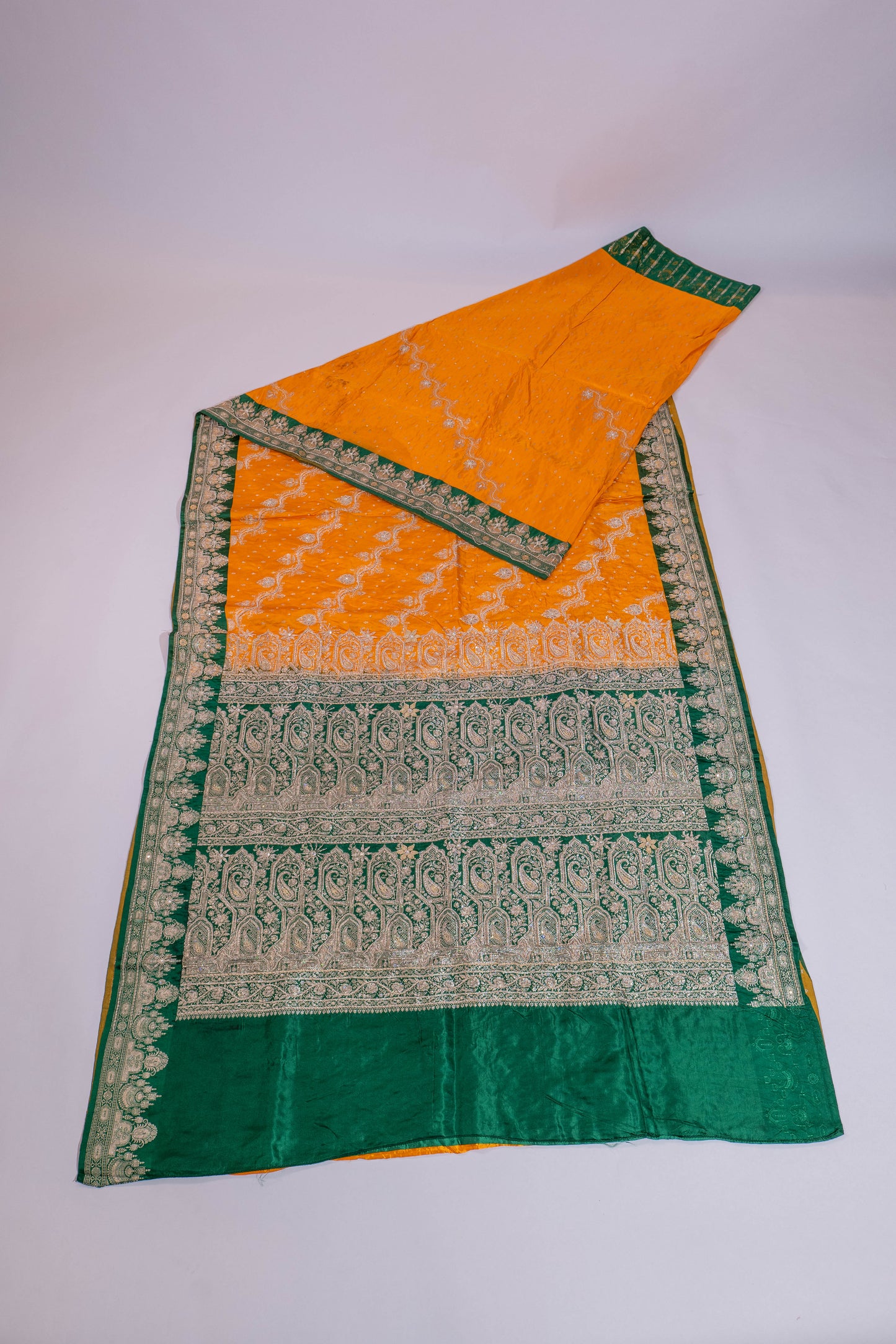 Durgamapaha~Yellow Green Banarsee Saree