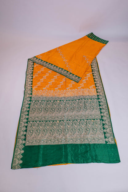 Durgamapaha~Yellow Green Banarsee Saree