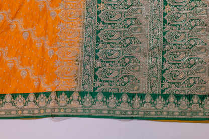 Durgamapaha~Yellow Green Banarsee Saree