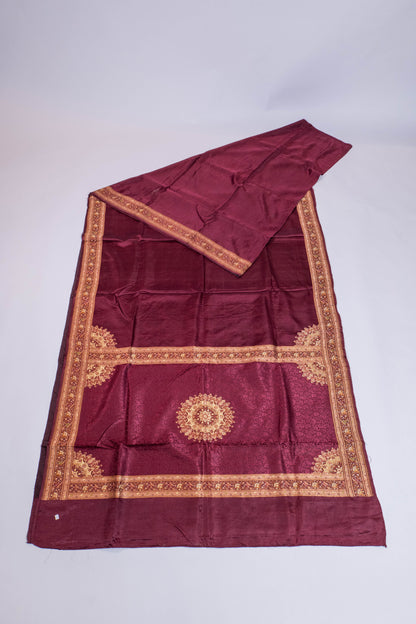 Durgamya~Resham Banarsee Saree with Koniya Motifs, Dark Maroon shade