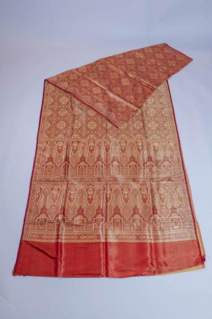 Chakri~Reddish Golden Tanchoi Banarsee Saree