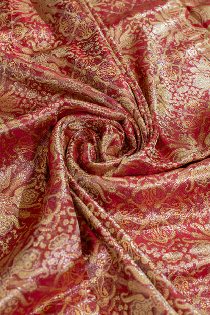 Chakri~Reddish Golden Tanchoi Banarsee Saree
