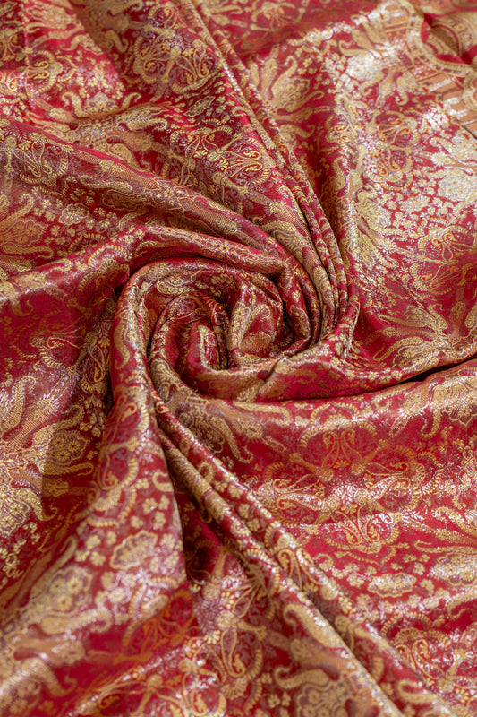Chakri~Reddish Golden Tanchoi Banarsee Saree