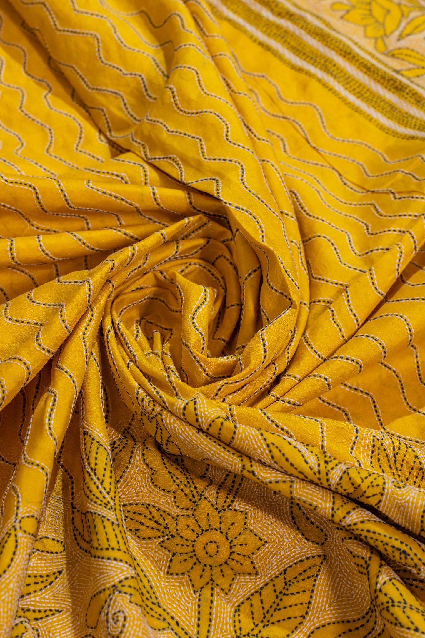 Anantjeet~Yellow Nakshi Kantha Saree
