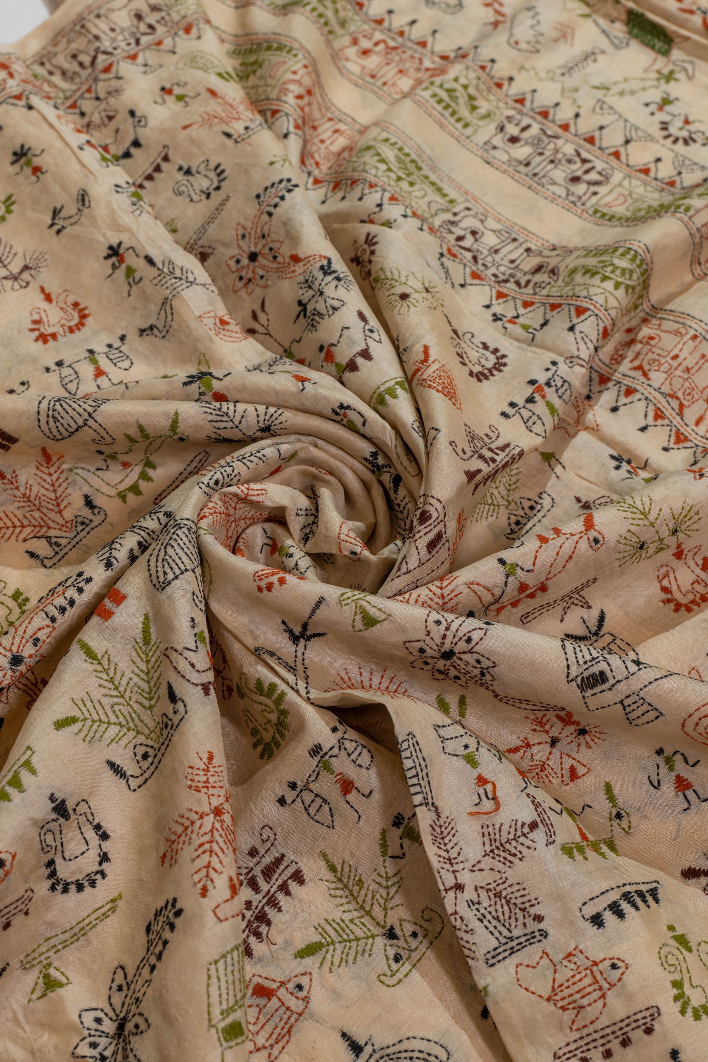 Aatmvaan~Kantha Pure Tussar Silk Saree
