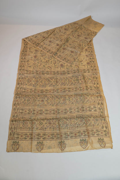 Aadityay~Kantha Goldenish Pure Tussar Silk Saree
