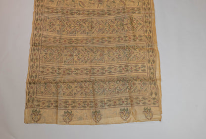 Aadityay~Kantha Goldenish Pure Tussar Silk Saree