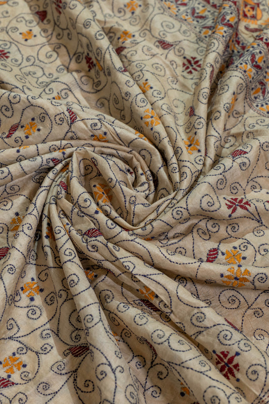 Amritasha~Warli Kantha Pure Tussar Silk Saree