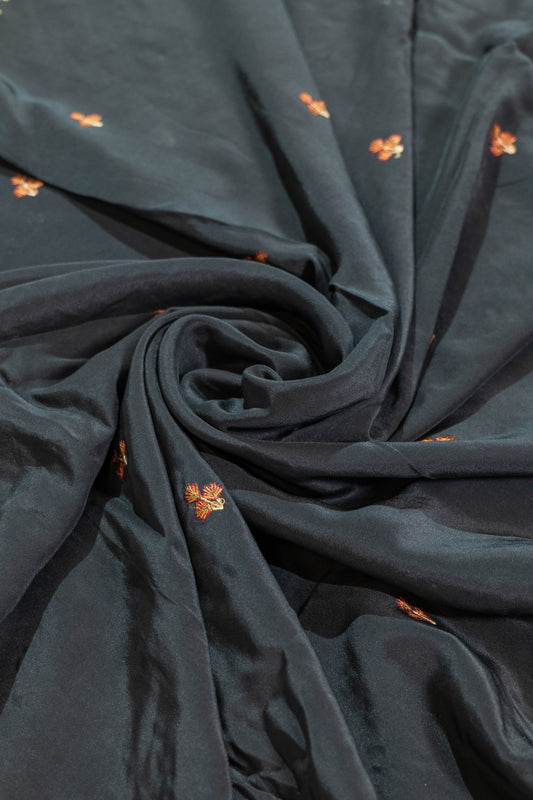 Ajaaye~Black Pure Crepe Sozni Saree