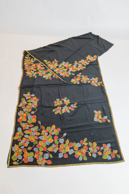 Gourye~Black Kantha Pure Crepe Silk Saree