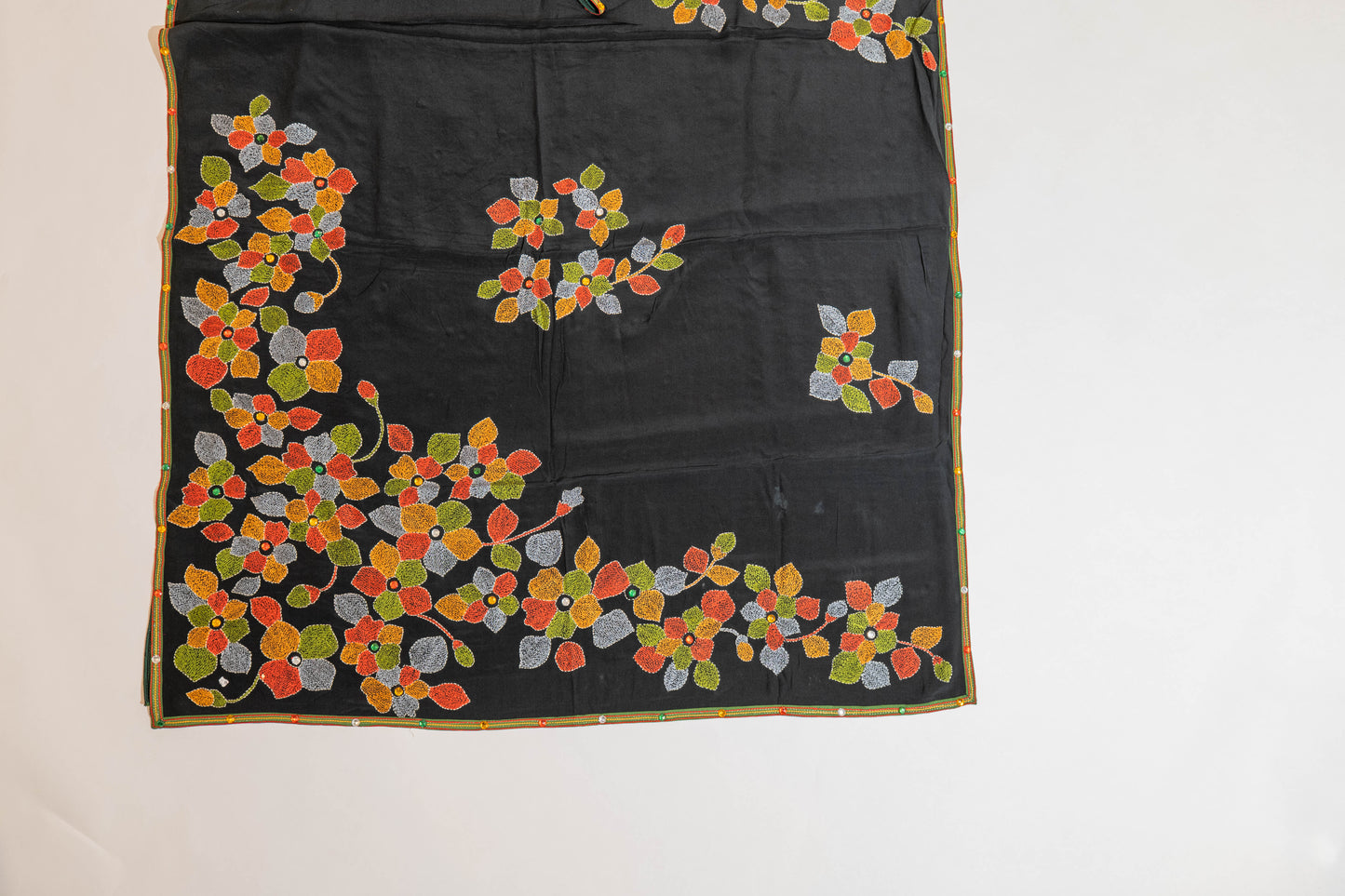 Gourye~Black Kantha Pure Crepe Silk Saree