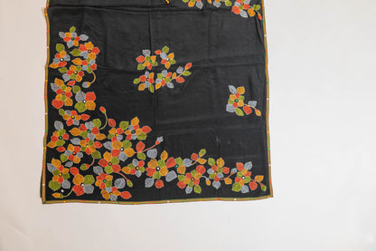 Gourye~Black Kantha Pure Crepe Silk Saree