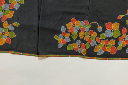 Gourye~Black Kantha Pure Crepe Silk Saree
