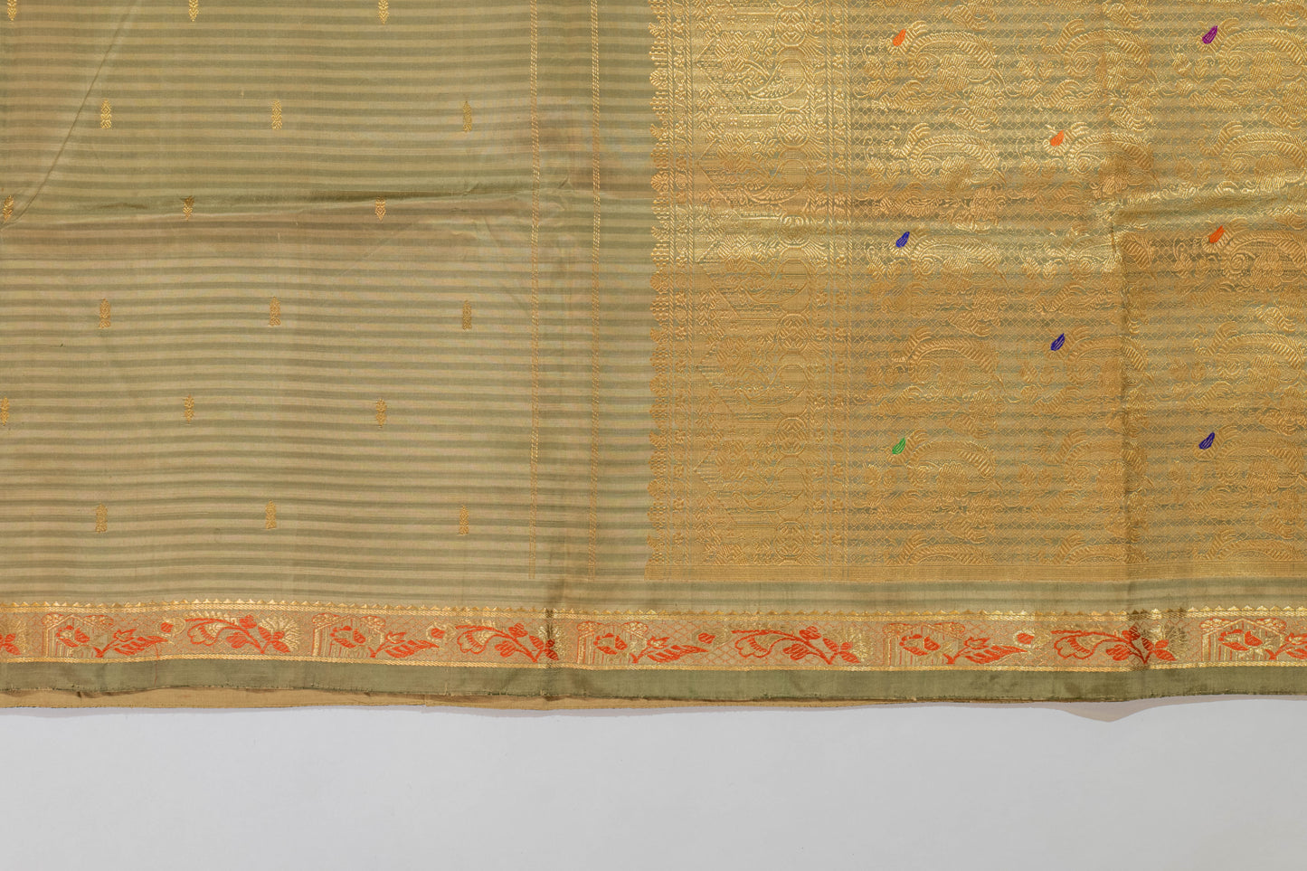Durgmapaha~Pista Green Pure Silk Kanjivaram Saree