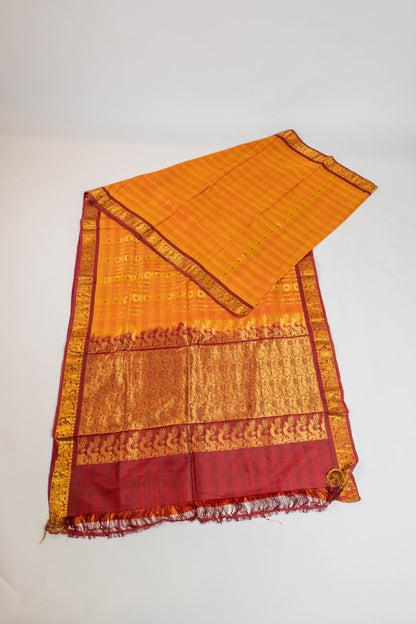 Kundalini~Korvai Kanjivaram Pure Silk Saree Yellow Maroon