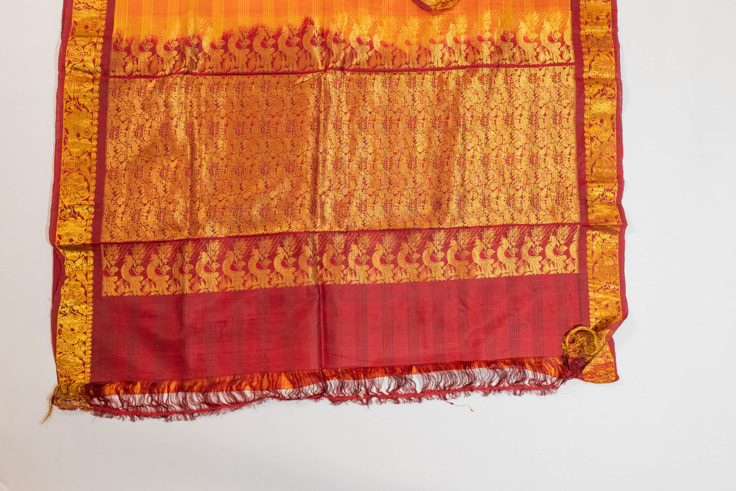 Kundalini~Korvai Kanjivaram Pure Silk Saree Yellow Maroon