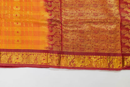 Kundalini~Korvai Kanjivaram Pure Silk Saree Yellow Maroon