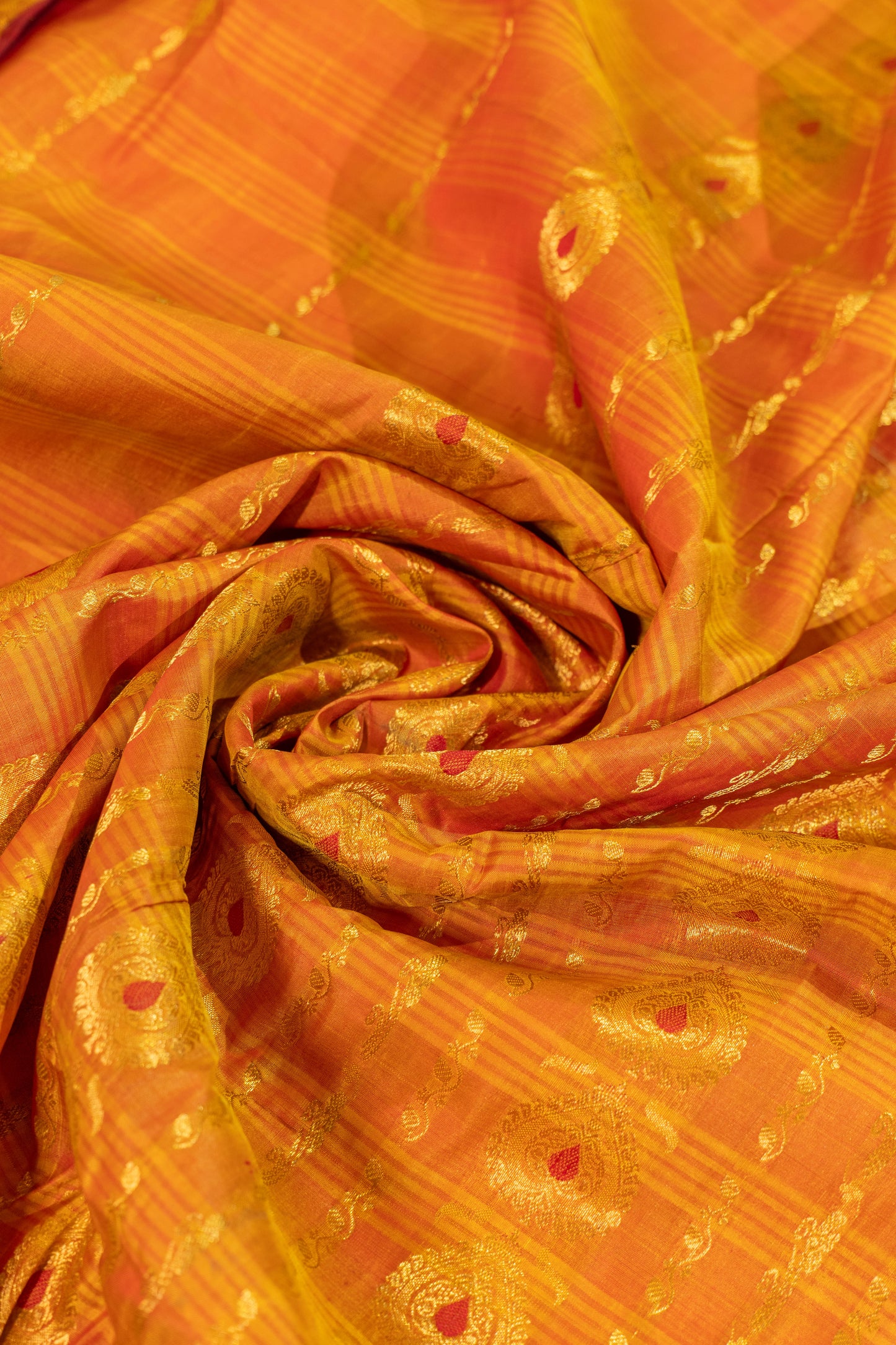 Kundalini~Korvai Kanjivaram Pure Silk Saree Yellow Maroon