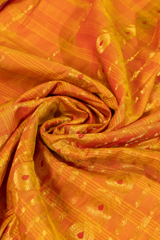 Kundalini~Korvai Kanjivaram Pure Silk Saree Yellow Maroon