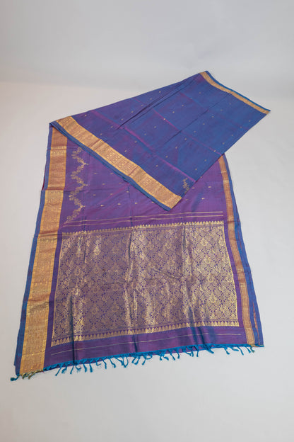 Durgamaloka~Bluish Lilac Pure Silk Kanjivaram Saree