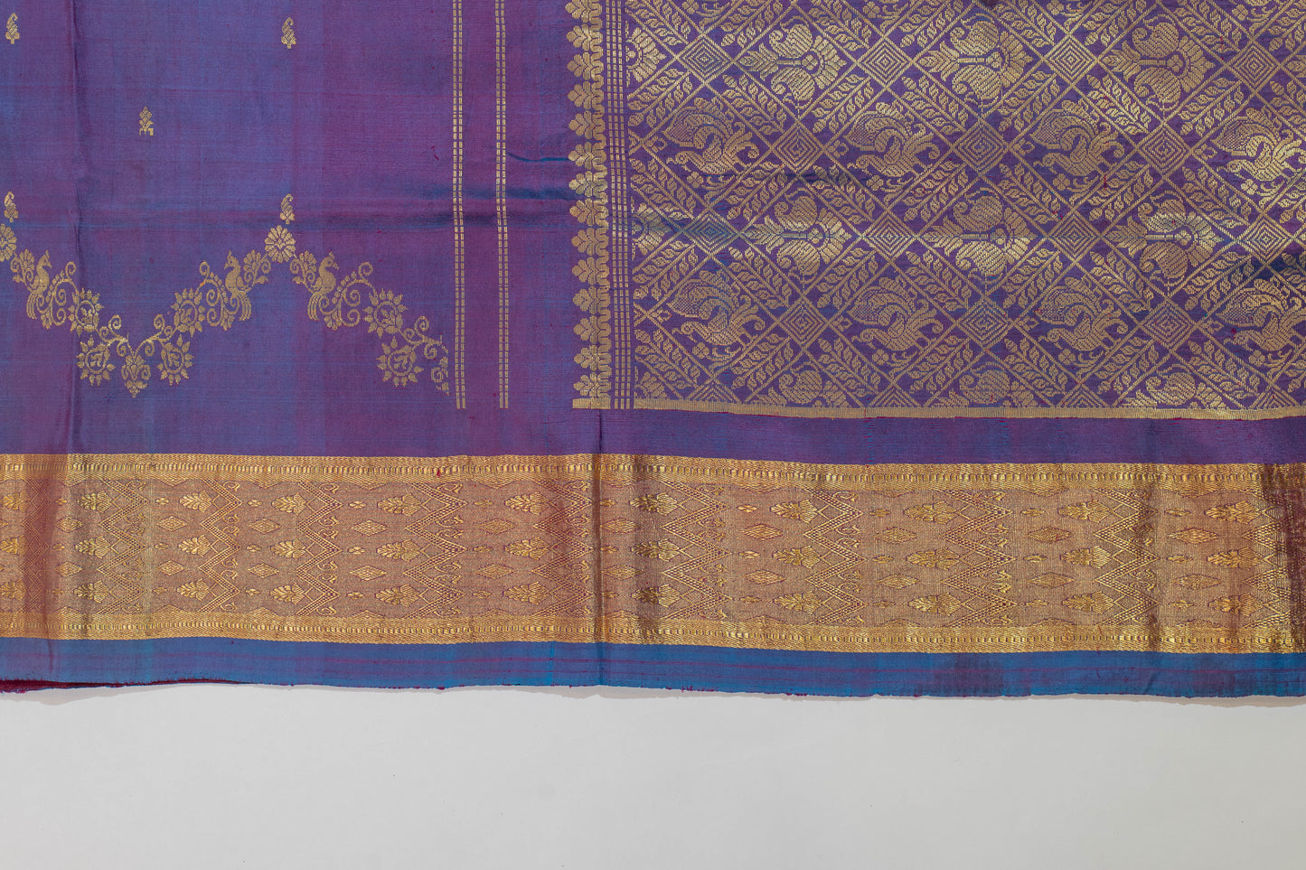 Durgamaloka~Bluish Lilac Pure Silk Kanjivaram Saree