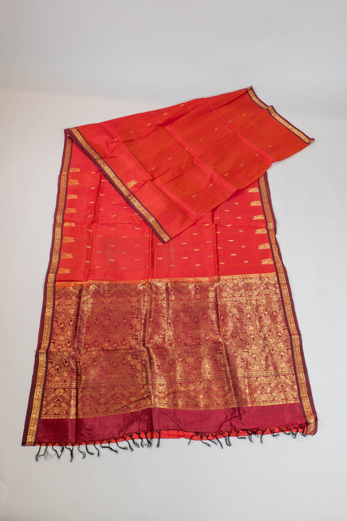 Subhaga~Korvai Pure Silk Kanjivaram Saree Red Maroon